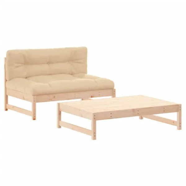 Set mobilier de grădină cu perne, 2 piese, lemn masiv