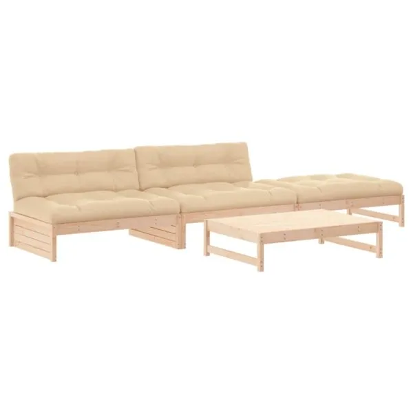 Set mobilier de grădină cu perne, 4 piese, lemn masiv