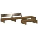 Set mobilier grădină cu perne, 4 piese, maro miere, lemn masiv