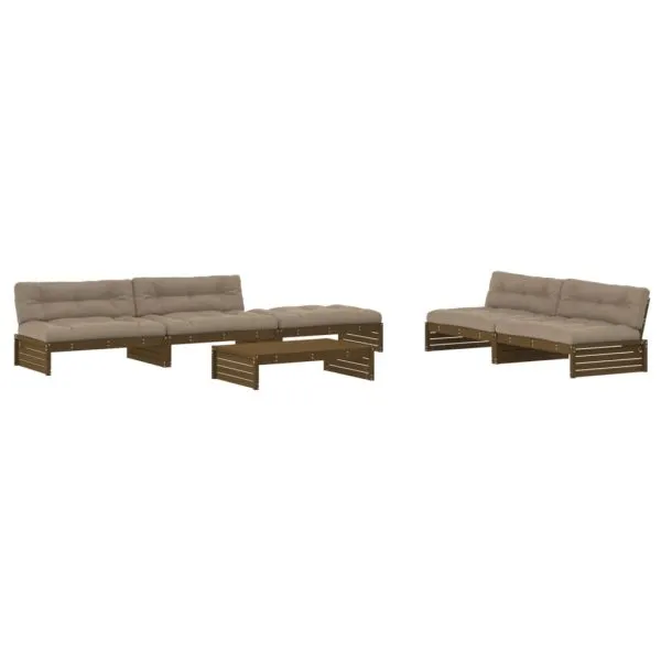 Set mobilier grădină cu perne, 6 piese, maro miere, lemn masiv