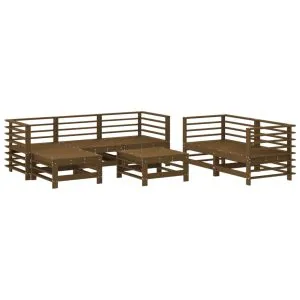 Set mobilier de grădină, 7 piese, maro miere, lemn masiv de pin