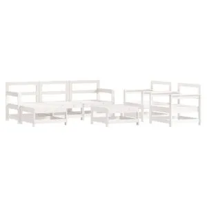 Set mobilier de grădină, 7 piese, alb, lemn masiv de pin