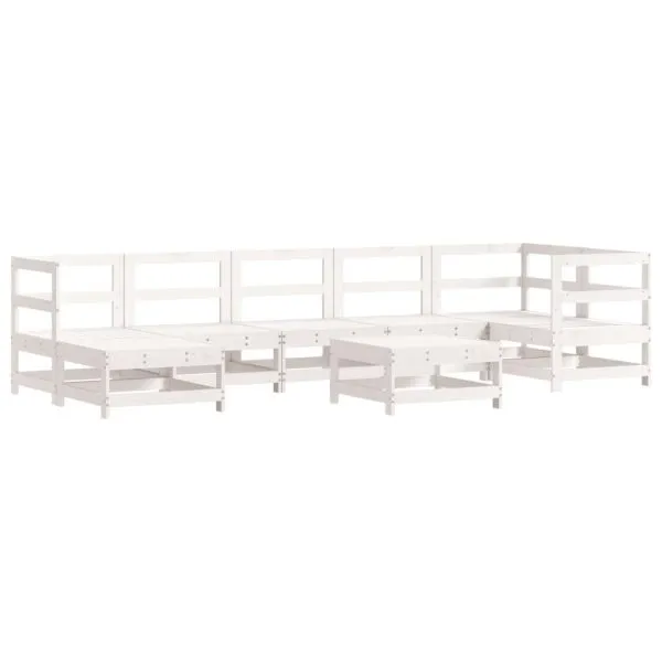 Set mobilier relaxare grădină, 8 piese, alb, lemn masiv de pin