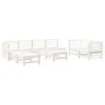 Set mobilier de grădină, 9 piese, alb, lemn masiv pin