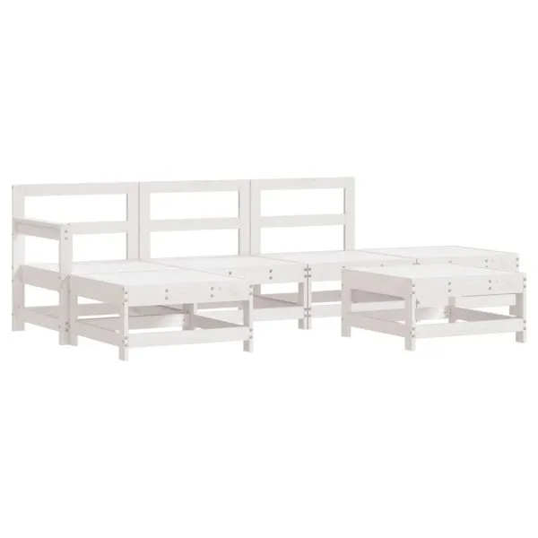 Set mobilier de grădină, 6 piese, alb, lemn masiv pin