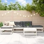 Set mobilier de grădină, 6 piese, alb, lemn masiv pin