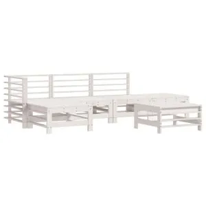 Set mobilier de grădină, 6 piese, alb, lemn masiv pin