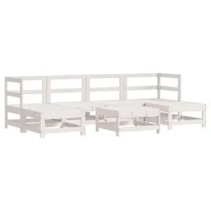 Set mobilier de grădină, 7 piese, alb, lemn masiv de pin