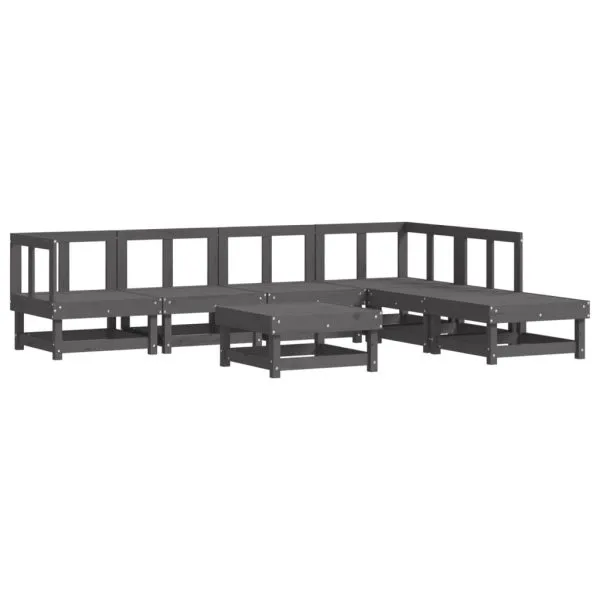 Set mobilier de grădină, 7 piese, gri, lemn masiv de pin