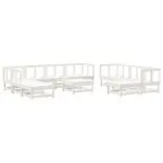 Set mobilier grădină, 11 piese, alb, lemn masiv pin