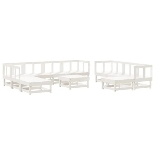Set mobilier grădină, 11 piese, alb, lemn masiv pin