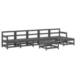 Set mobilier de grădină, 7 piese, gri, lemn masiv de pin