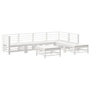 Set mobilier de grădină, 7 piese, alb, lemn masiv de pin