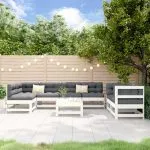 Set mobilier relaxare grădină, 8 piese, alb, lemn masiv de pin