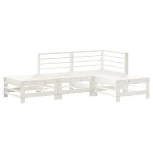 Set mobilier relaxare de grădină, 4 piese, alb, lemn masiv pin