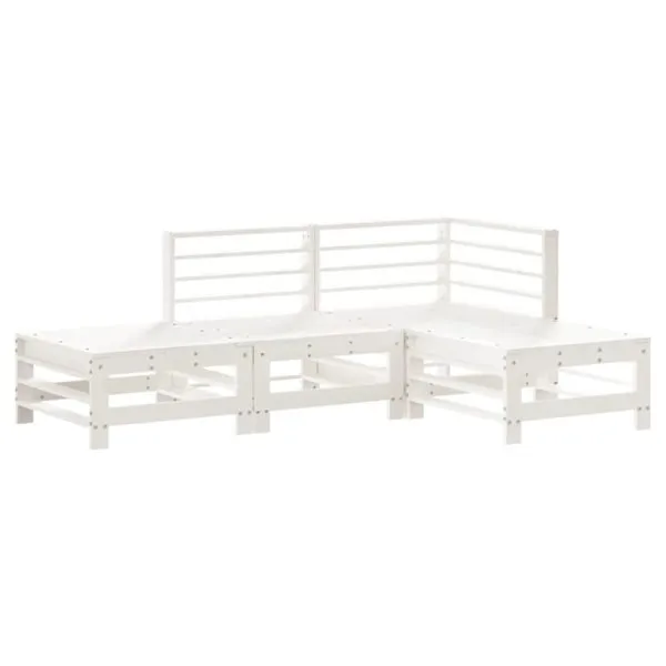 Set mobilier relaxare de grădină, 4 piese, alb, lemn masiv pin