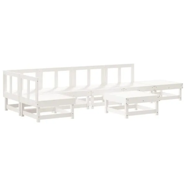 Set mobilier de grădină, 7 piese, alb, lemn masiv de pin