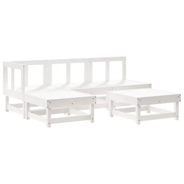 Set mobilier relaxare de grădină 5 piese alb lemn masiv de pin