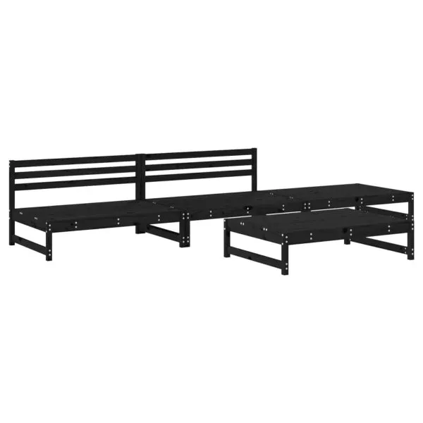 Set mobilier relaxare de grădină 4 piese, negru, lemn masiv pin