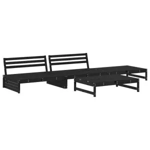 Set mobilier relaxare de grădină 4 piese, negru, lemn masiv pin