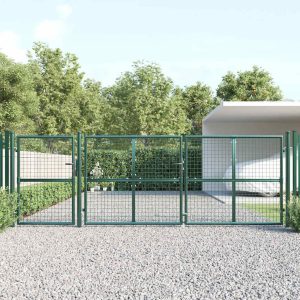 Poartă de grădină din plasă, verde, 400×175 cm, oțel galvanizat