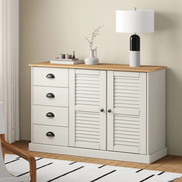 Servantă cu sertare VIGO, 113x40x75 cm, alb, lemn masiv de pin