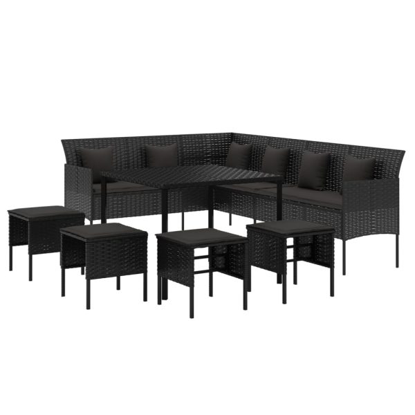 Set mobilier de grădină cu perne, 6 piese, negru, poliratan