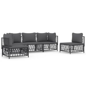 Set mobilier de grădină, 5 piese, cu perne, antracit, oțel