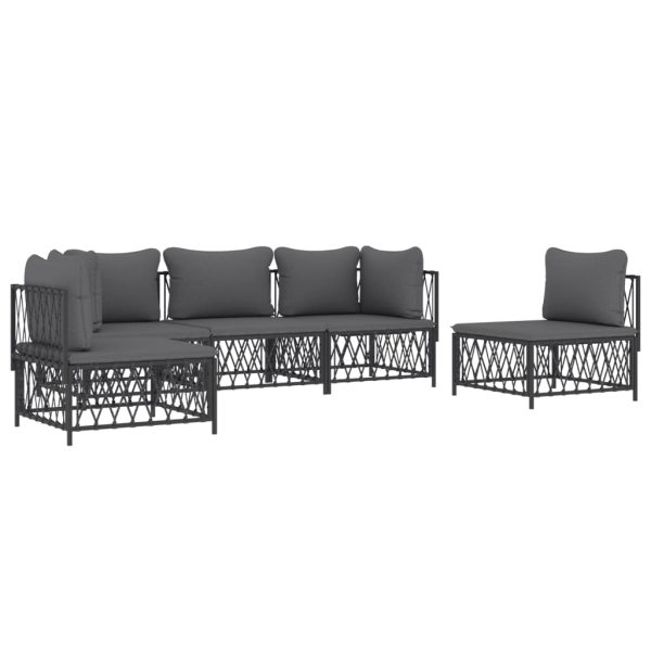 Set mobilier de grădină, 5 piese, cu perne, antracit, oțel