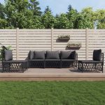 Set mobilier de grădină, 5 piese, cu perne, antracit, oțel