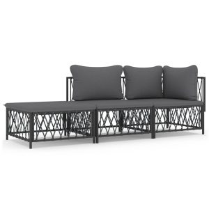 Set mobilier de grădină, cu perne, antracit, 3 piese, oțel