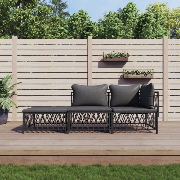 Set mobilier de grădină, cu perne, antracit, 3 piese, oțel