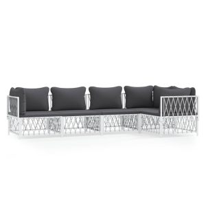 Set mobilier de grădină, 5 piese, cu perne, alb, oțel