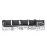 Set mobilier de grădină, 5 piese, cu perne, alb, oțel