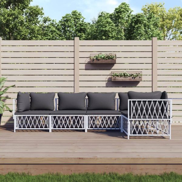Set mobilier de grădină, 5 piese, cu perne, alb, oțel