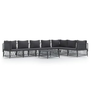 Set mobilier de grădină, 8 piese, cu perne, antracit, oțel