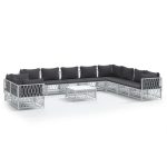 Set mobilier de grădină cu perne albe, 11 piese, oțel