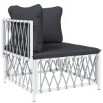 Set mobilier de grădină cu perne albe, 11 piese, oțel