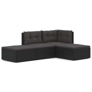 Set mobilier relaxare grădină 4 piese cu perne poliratan negru