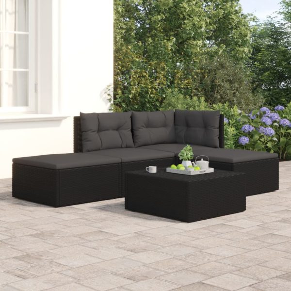 Set mobilier relaxare grădină 4 piese cu perne poliratan negru