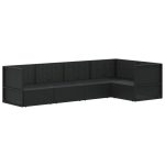 Set șezlonguri de grădină, 5 piese, cu perne, negru, poliratan