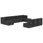 Set mobilier de grădină cu perne, 10 piese, negru, poliratan