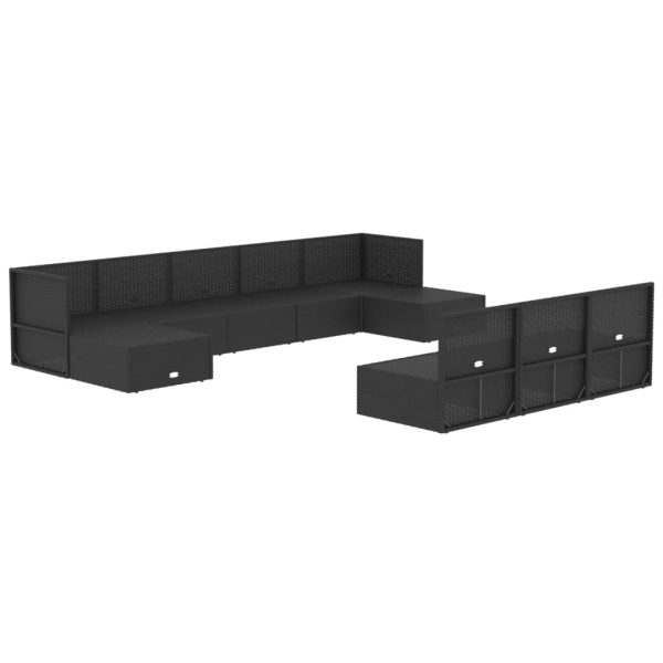 Set mobilier de grădină cu perne, 10 piese, negru, poliratan