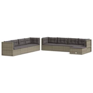 Set mobilier de grădină cu perne, 9 piese, gri, poliratan