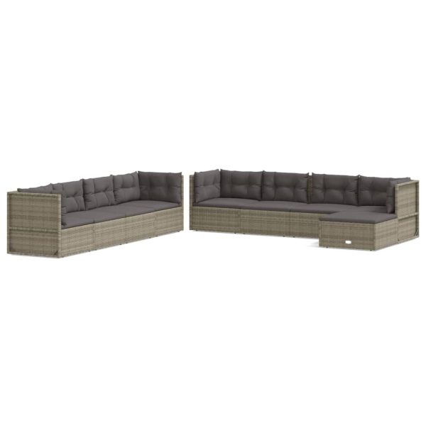 Set mobilier de grădină cu perne, 9 piese, gri, poliratan