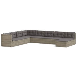 Set mobilier de grădină cu perne, 9 piese, gri, poliratan