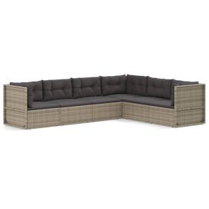 Set mobilier de grădină cu perne, 6 piese, gri, poliratan