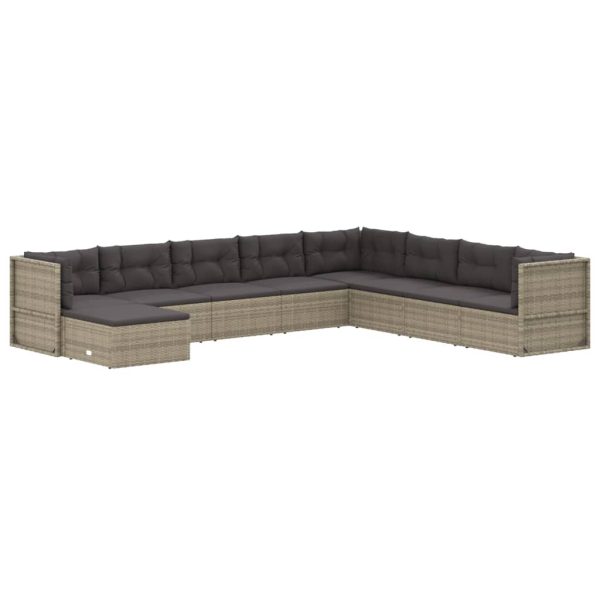 Set mobilier de grădină cu perne, 9 piese, gri, poliratan