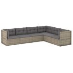 Set mobilier de grădină cu perne, 6 piese, gri, poliratan