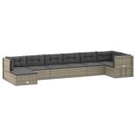 Set mobilier de grădină cu perne, 8 piese, gri, poliratan